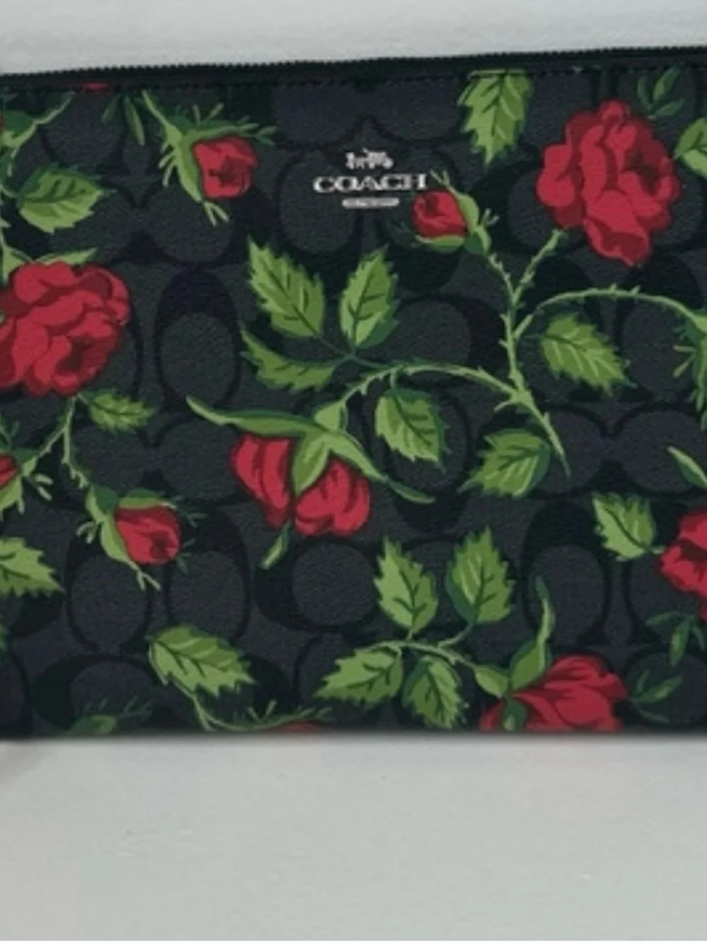 Coach Floral Signature Zip Pouch - Black, Red, Green